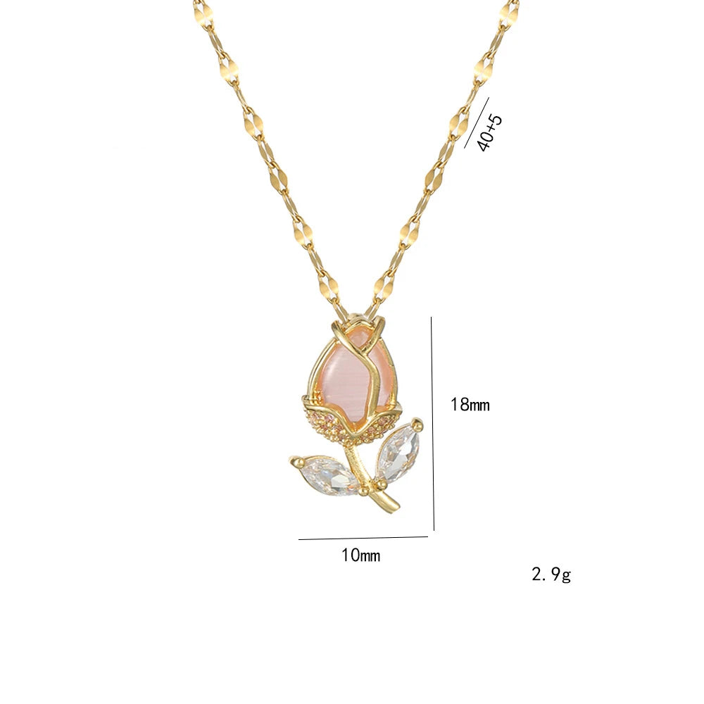 Colar Rosa Cravejada com Zircônia