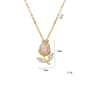 Colar Rosa Cravejada com Zircônia